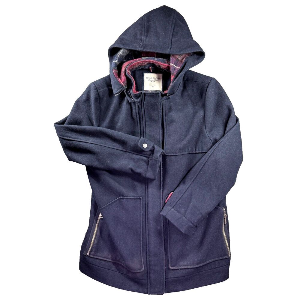 Tommy Hilfiger Wool Coat Womens XL Hooded Flannel Insulated Chore Pockets VTG‎